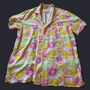 Men's Short-Sleeve Citrus Print Shirt - White with Yellow, Pink & Green